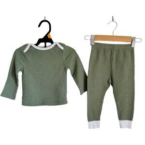 Cloud Island Baby Olive Green Waffle Knit Long Sleeve Top & Pants Set 12M Comfy